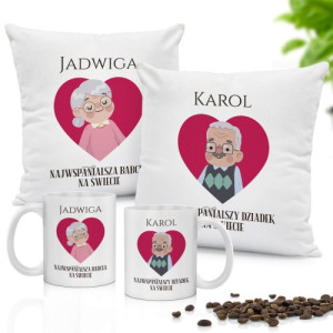 Zestaw poduszek i kubków z nadrukiem dla babci i dziadka - Najwspanialsi