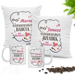 Zestaw poduszek i kubków z nadrukiem dla babci i dziadka - Ukochani