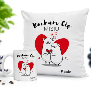 Poduszka i kubek z nadrukiem dla niego na walentynki - Misiu