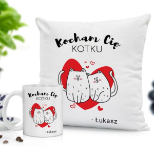 Poduszka i kubek z nadrukiem dla niej na walentynki - Miłosne wyznanie