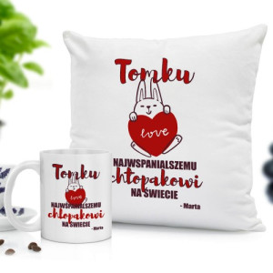 Poduszka i kubek z nadrukiem dla niego na walentynki - Wspaniały