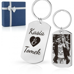 Nieśmiertelnik brelok z grawerem zdjęcia na walentynki - Ja i Ty