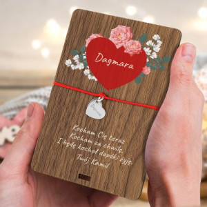 Bransoletka serce na sznurku i kartka na walentynki dla niej - Na zawsze