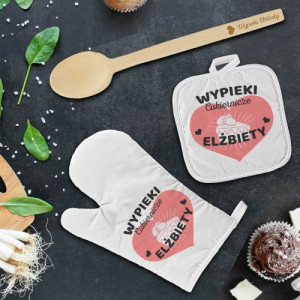 Rękawica kuchenna z nadrukiem i łyżka drewniana dla cukierniczki - Wypieki