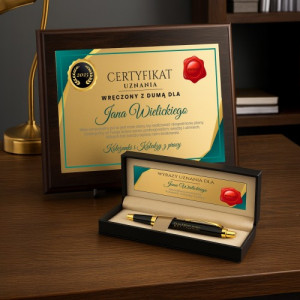 Długopis Parker z grawerem i certyfikat na emeryturę - Wyrazy uznania