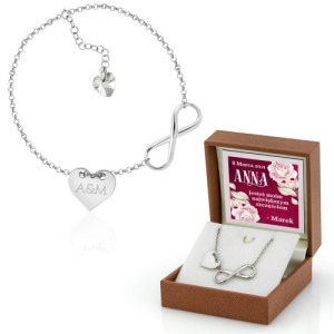 Srebrna bransoletka nieskończoność z grawerem dla niej - Szczęście