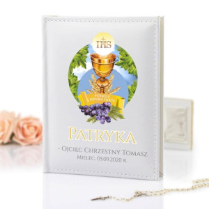 Album na zdjęcia z nadrukiem na komunię dla chłopca - Hostia