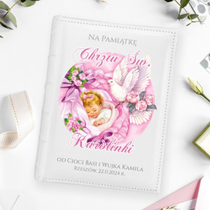 Album na zdjęcia z nadrukiem na chrzest dla dziewczynki - Różowa kołderka