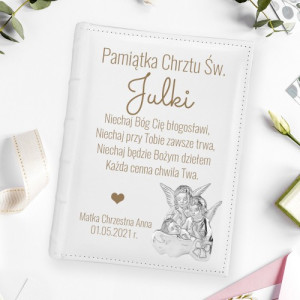 Album na zdjęcia z aniołkami i grawerem na chrzest dla dziewczynki - Hostia
