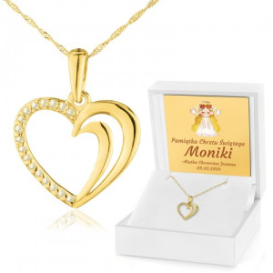 Złote serce z cyrkoniami pr. 585 na chrzest dla dziewczynki - Gloria