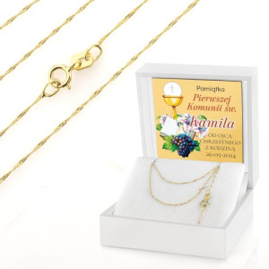 Złoty łańcuszek singapur 45 cm pr. 585 z nadrukiem dla chłopca - Komunia