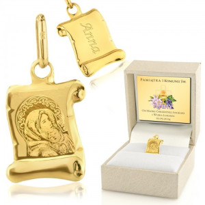 Złoty medalik pr. 585 z grawerem na komunię - Chleb i wino