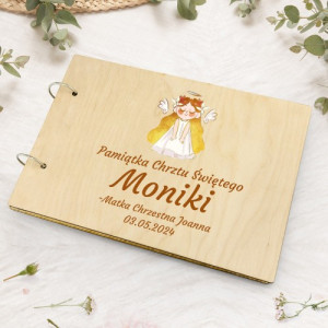 Album na zdjęcia drewniany z nadrukiem na chrzest dla dziewczynki - Gloria