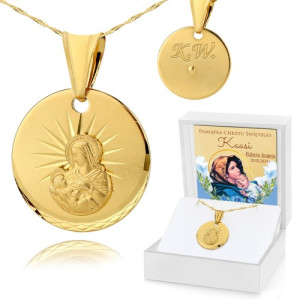 Medalik pozłacany Matka Boska pr. 925 na chrzest - Panna z dzieciątkiem