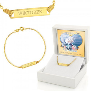 Złota bransoletka pr. 585 z grawerem na chrzest dla chłopca - Chrzcielnica