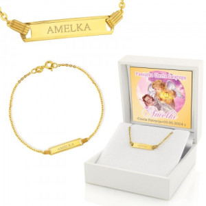 Złota bransoletka pr. 585 z grawerem na chrzest dla dziewczynki - Stróż