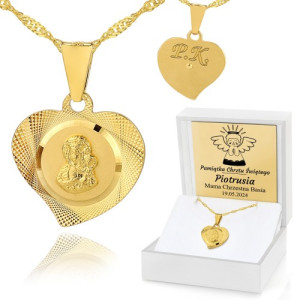 Medalik pozłacany Matka Boska pr. 925 z grawerem na chrzest - Aureola