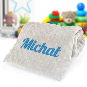Kocyk minky 100x80 z haftem dla chłopca - Delikatny dotyk