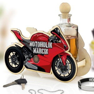 Karafka motocykl z kieliszkami z nadrukiem dla niego - Ścigacz