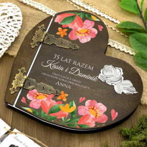 Drewniany album na zdjęcia na 35 rocznicę ślubu - Koralowa