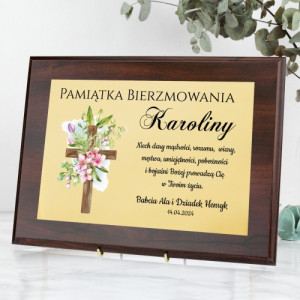 Certyfikat drewniany z nadrukiem na bierzmowanie - Dary Ducha
