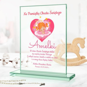 Szklana statuetka z nadrukiem na chrzest dla dziewczynki - Gwiazdki