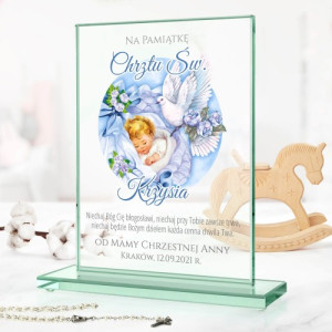 Szklana statuetka z nadrukiem na chrzest dla chłopca - Boże dzieło