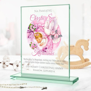 Szklana statuetka z nadrukiem na chrzest dla dziewczynki - Cenna chwila