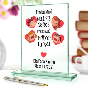 Szklana statuetka z nadrukiem dla nauczyciela - Wielkie serce