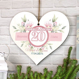 Tabliczka serce z nadrukiem na 20 rocznicę ślubu - Porcelanowa
