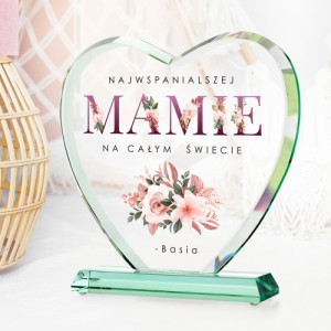 Statuetka szklane serce z nadrukiem na dzień mamy - Najwspanialsza