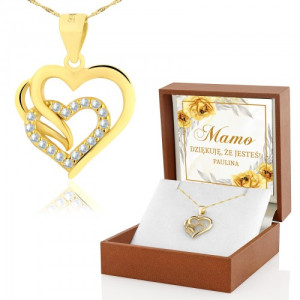 Naszyjnik serce pozłacane z cyrkoniami dla mamy - Dziękuję
