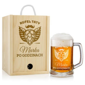 Kufel do piwa w drewnianej skrzynce z grawerem na dzień ojca - Po godzinach