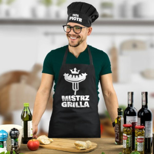Fartuch i czapka kucharska z nadrukiem na dzień ojca - Mistrz grilla
