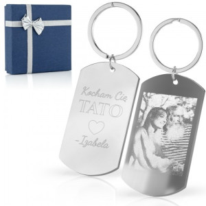 Nieśmiertelnik brelok z grawerem zdjęcia dla taty - Uściski