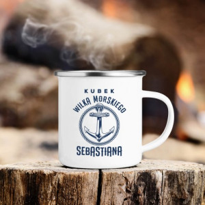 Kubek emaliowany z nadrukiem dla żeglarza - Wilk morski