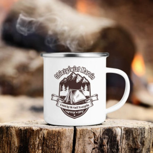 Kubek emaliowany z nadrukiem dla miłośnika gór - Obieżyświat