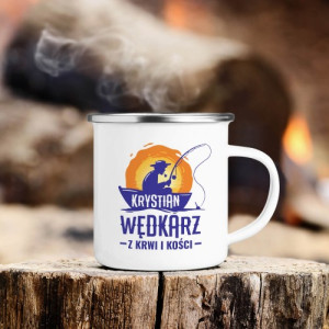 Kubek emaliowany z nadrukiem dla wędkarza - Z krwi i kości