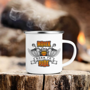 Kubek emaliowany z nadrukiem dla motocyklisty - Born to ride