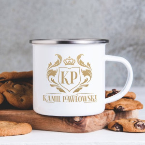 Kubek emaliowany z nadrukiem dla niego - Inicjały