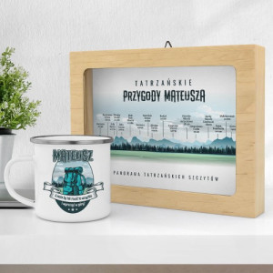 Kubek emaliowany i ramka z obrazkiem dla podróżnika - Tatrzańskie przygody