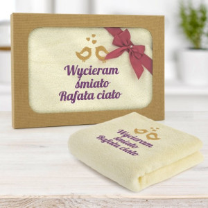 Ręcznik (70 x 140) z haftem w pudełku dla niego - Wycieram śmiało