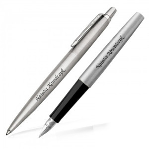 Zestaw pióro i długopis Parker Jotter stalowy CT zgrawerem - Duet