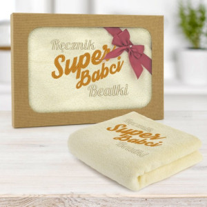Ręcznik (70 x 140) z haftem w pudełku dla babci - Super babcia