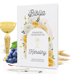 Biblia dla dzieci z nadrukiem na komunię - Bukiet róż