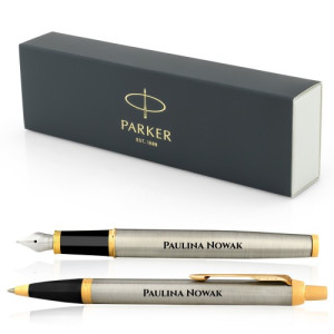 Długopis i pióro Parker IM Brushed Metal GT z grawerem - Dziennikarka