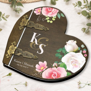 Drewniany album serce z nadrukiem na ślub - Razem