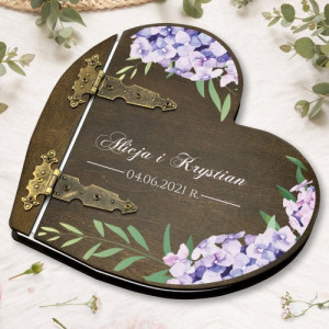Drewniany album serce z nadrukiem na ślub - Hortensja