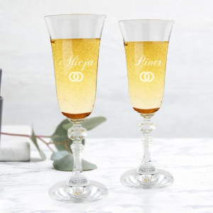 Kieliszki do szampana Krosno z grawerem dla nowożeńców - Obrączki