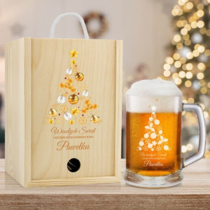 Kufel w skrzynce z nadrukiem dla niego na święta - Świąteczne drzewko